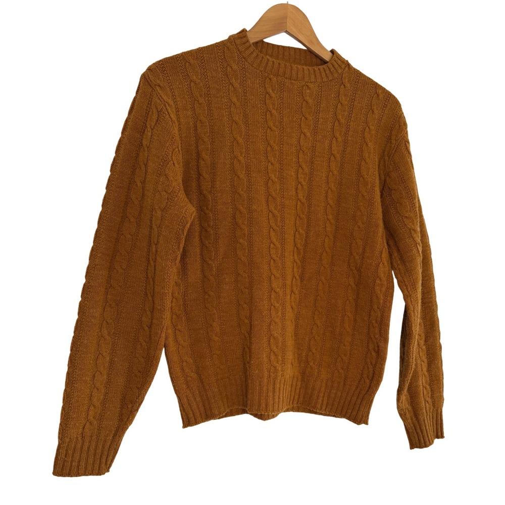 Jantzen Cable Knit Sweater Burnt Orange‎ Crew Neck Long Sleeve Women's M